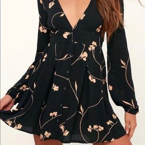 Your Love Black Floral Print Button-Up Dress